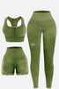 3 Piece Washed Square Neck Wide Strap Active Athleisure Scrunch Set (5 COLOR OPTIONS)