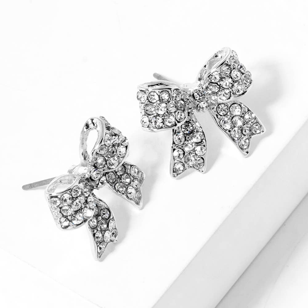 Pave Bow Stud Earrings: Fuchsia Pink Crystallized