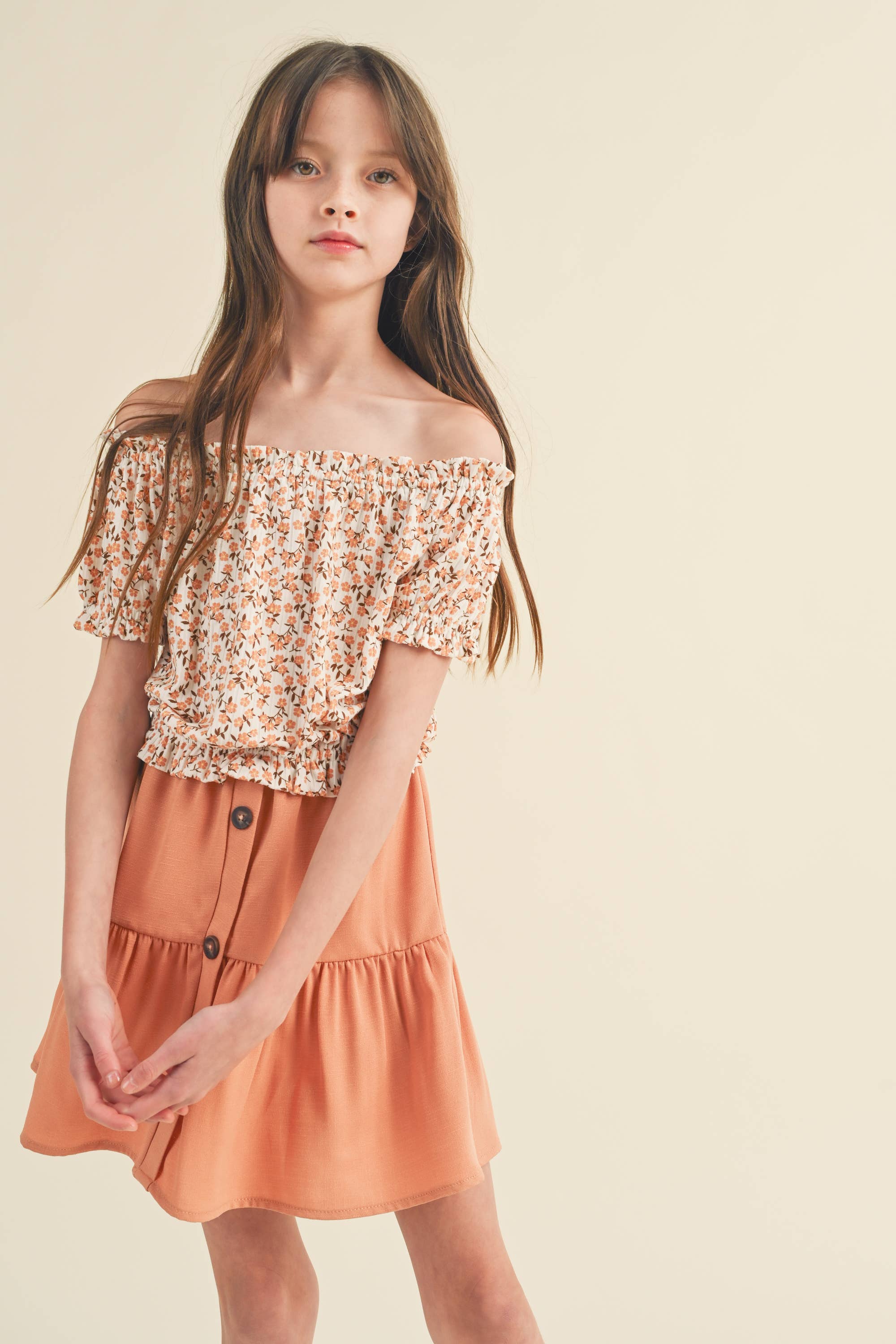 tween and teen girls peasant floral top and twirl skirt