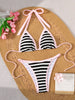 Women's and Teens Swim 2PC Bikini Set, Contrasting B/W Stripe and Pink