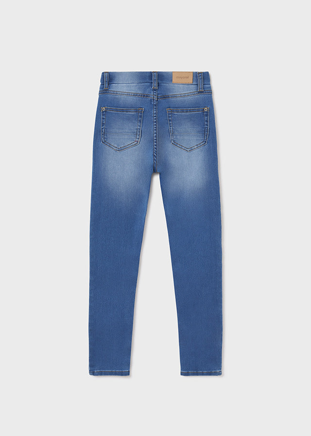 Girls Mayoral Light Denim Washed Pants, Belt Looped Pants, Skinny Fit Pants, Back Functional Pockets