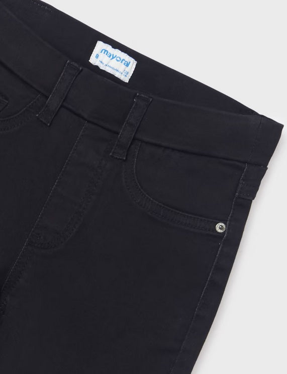 Mayoral tween girls basic denim jeans, pull-on waistband black, view 3