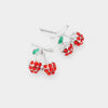 Rhinestone Pave Pierced Earrings - Cherries Red