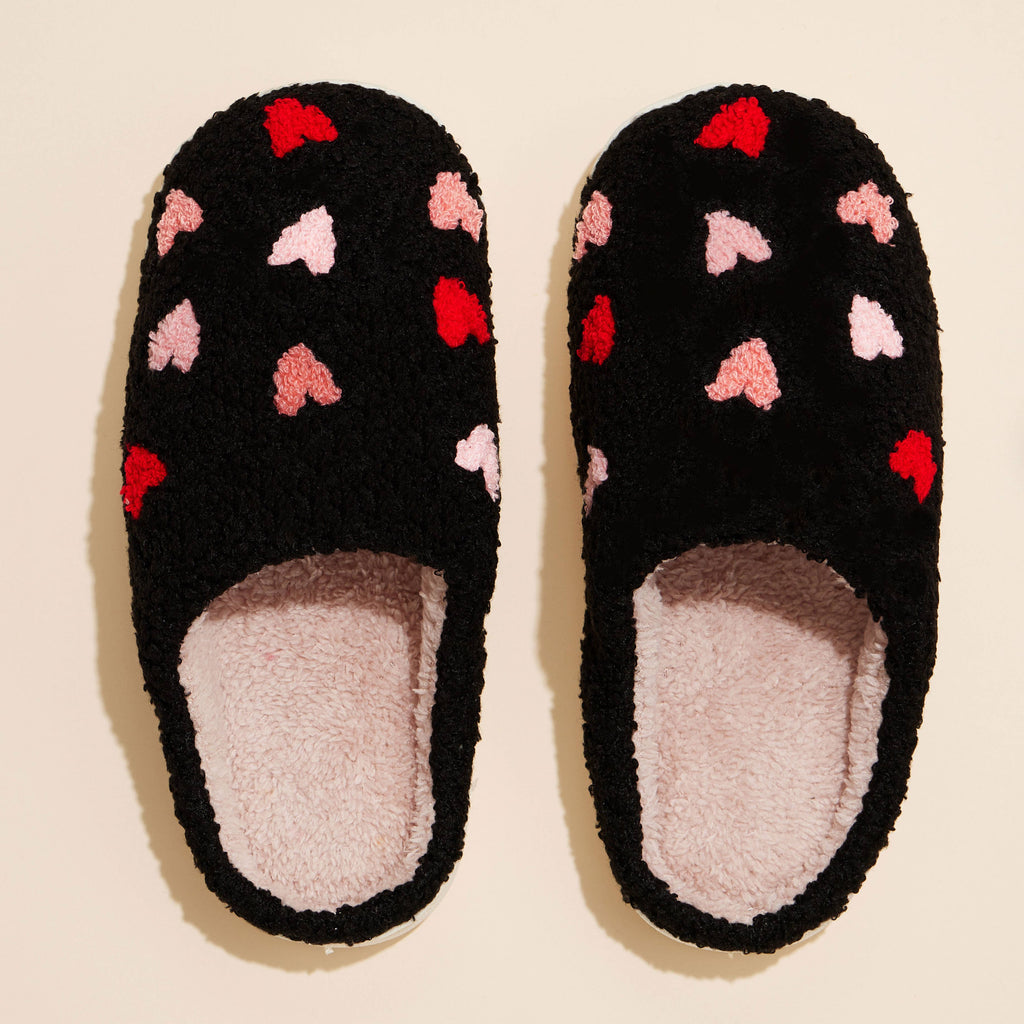 Women's Multi Hearts Home Slippers: Black-Pink