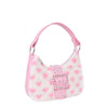 Plush Heart-Printed Pink Mini Crescent Bag