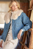 Bluivy Detachable Faux Fur Collar Lined Zippered Denim Jacket