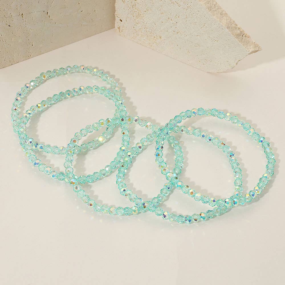 5PCS - Sparkling Faceted Beaded Stackable Stretch Multi Layered Bracelet: Light,Turquoise