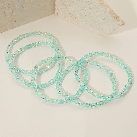 5PCS - Sparkling Faceted Beaded Stackable Stretch Multi Layered Bracelet: Light,Turquoise