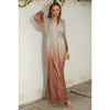 Women's Party Gown, Ruched Waist Maxi Dress - Starlight Bronze Ombre