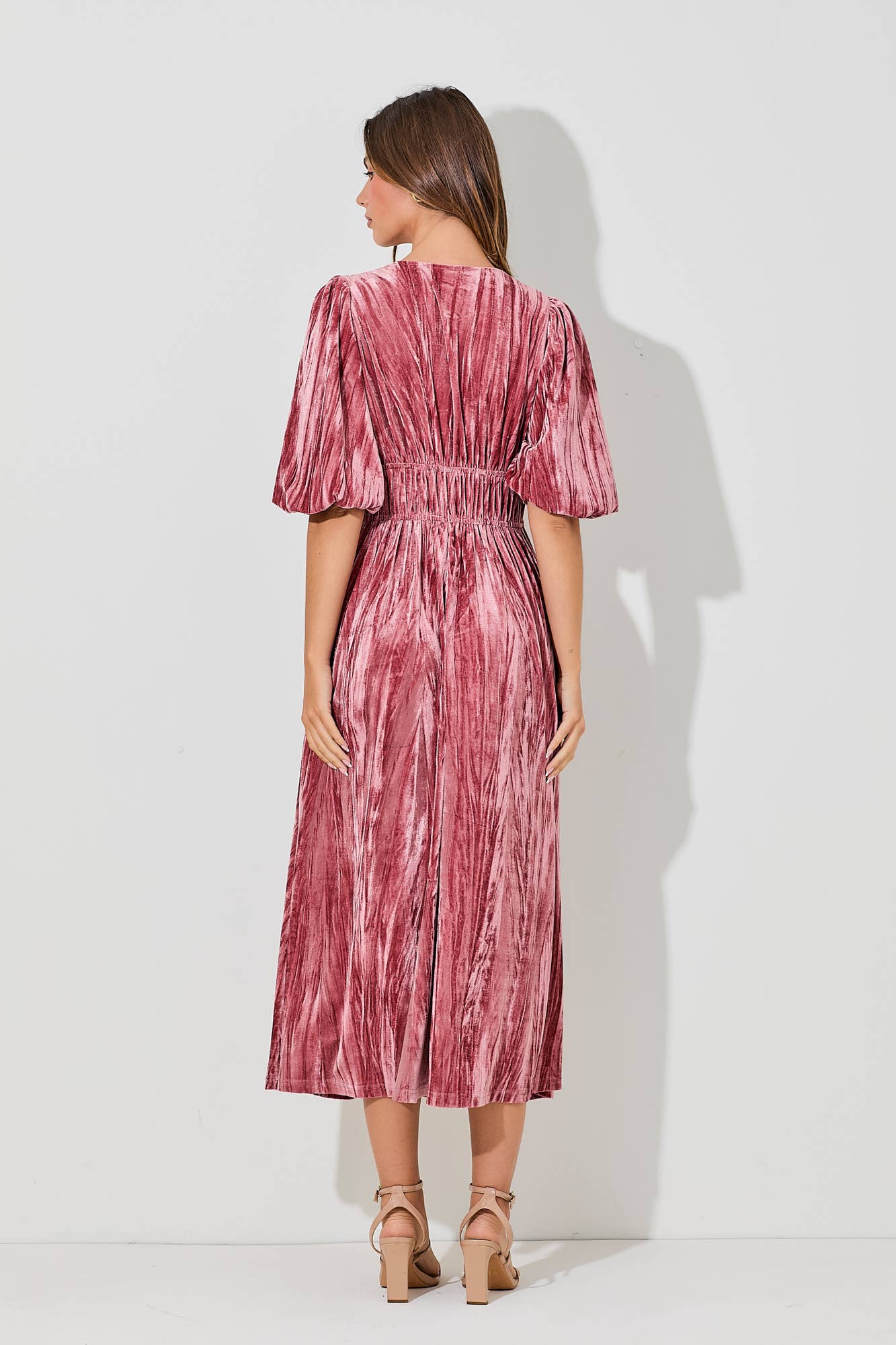 Women's/Junior Velvet Midi Dress with Pockets - Deep Dusty Rose