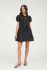 Women's Front Tie Puff Sleeve Babydoll Mini Dress - Black
