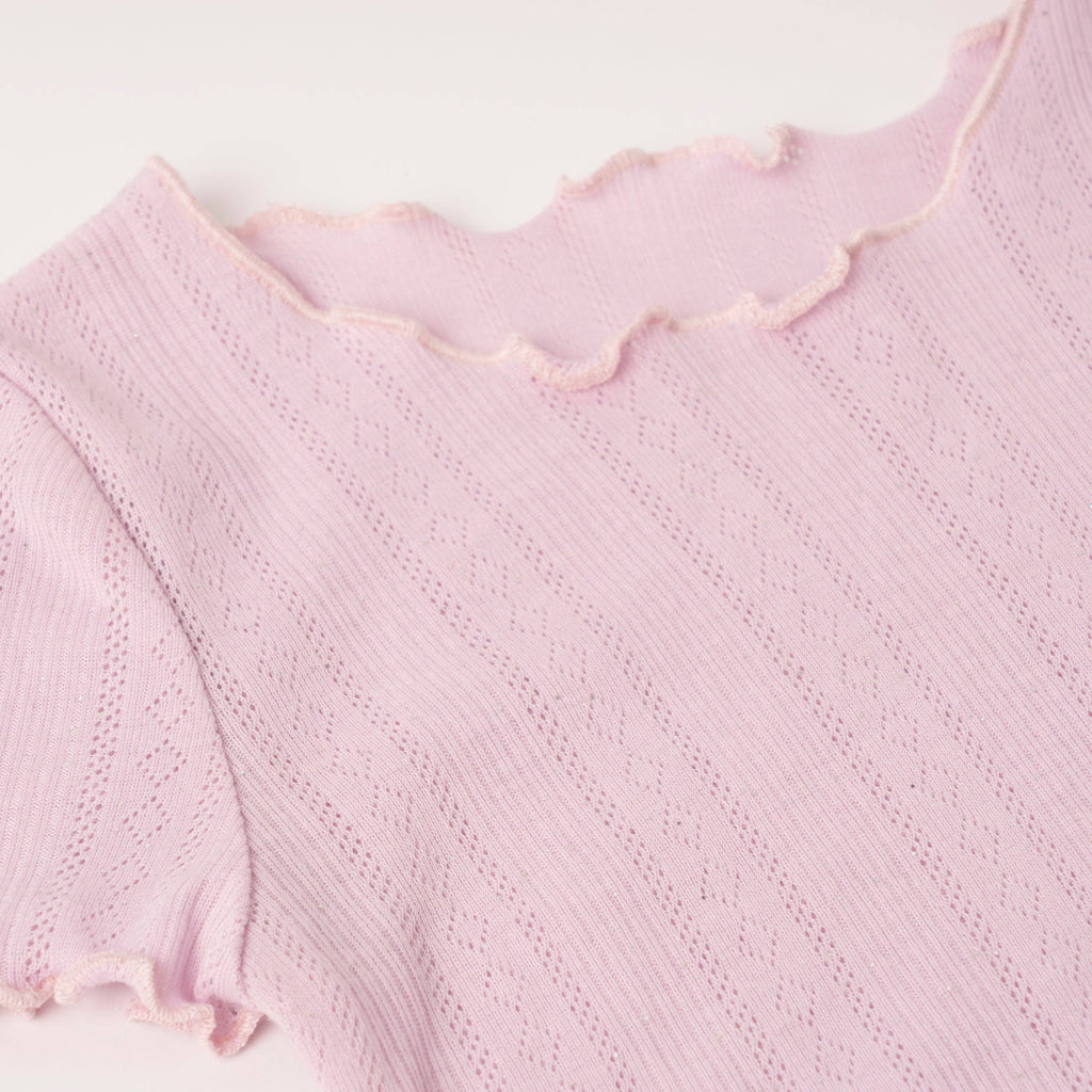 Mini/Tween Girls Lettuce Edge Pointelle S/S Shirt: Ballerina Pink