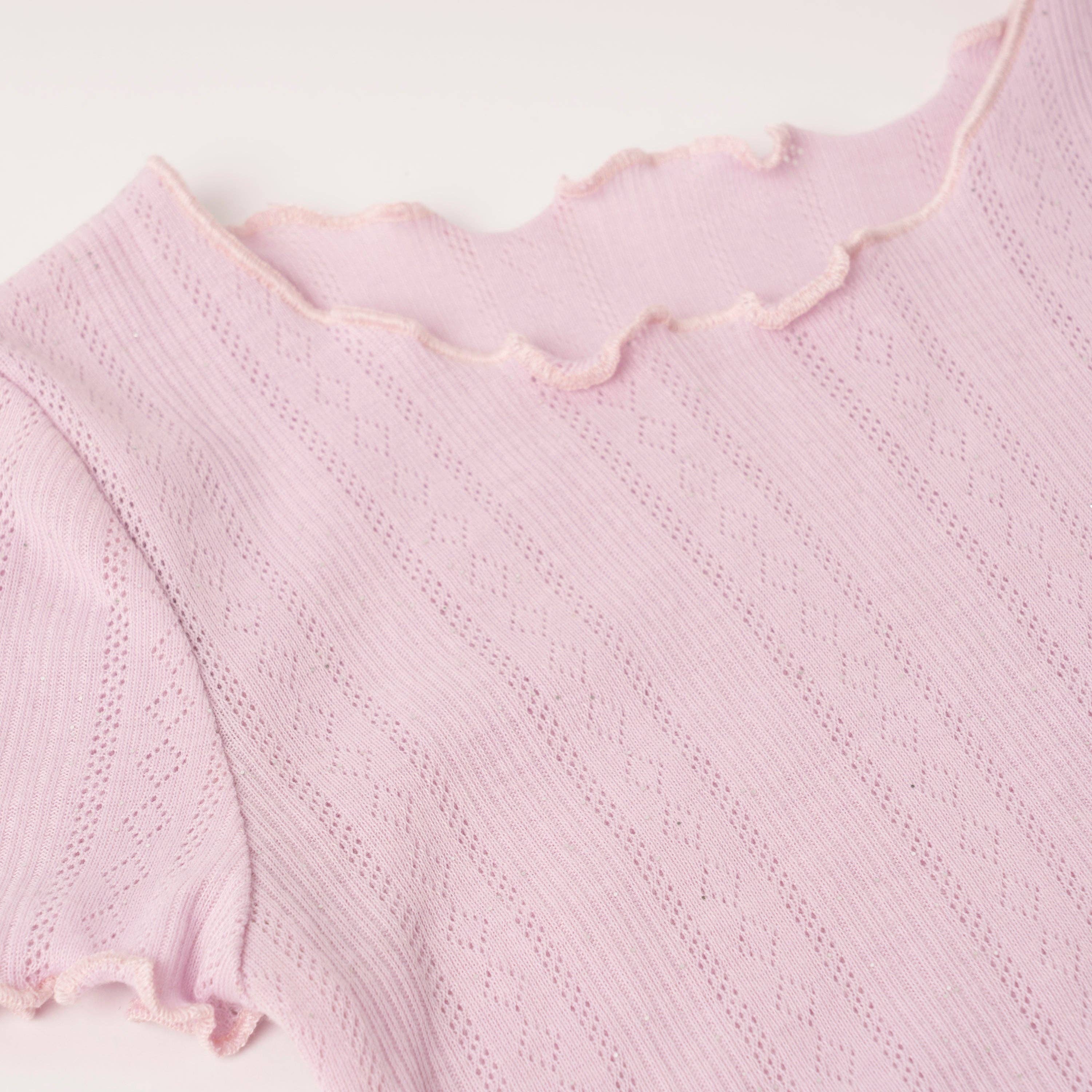 Mini/Tween Girls Lettuce Edge Pointelle S/S Shirt: Ballerina Pink