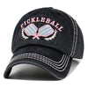 Pickleball Vintage Style Baseball Cap, Double Paddle Embroidered: Studded Black, Powder Blue and Pink