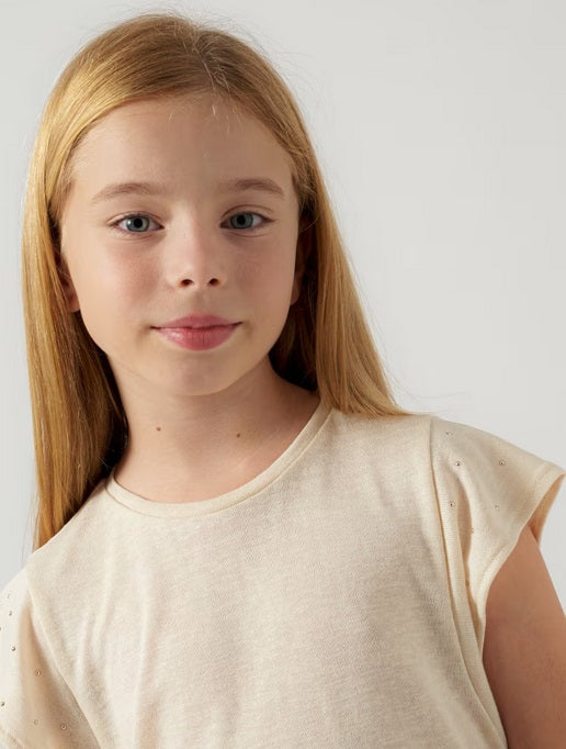 Mayoral tween girls flutter studded soft t-shirt, almond, view 4
