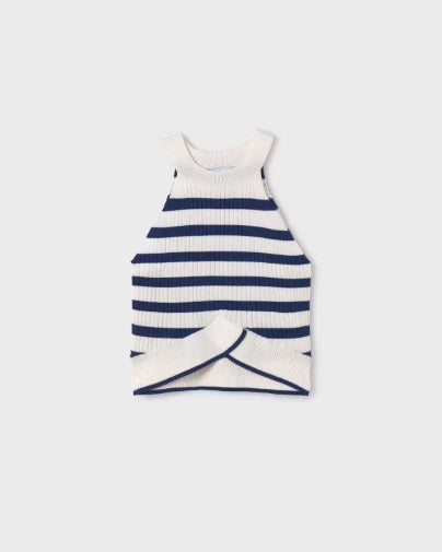 Mayoral tween girls lenzing ecovero viscose knit criss cross tank top, navy striped, view 4