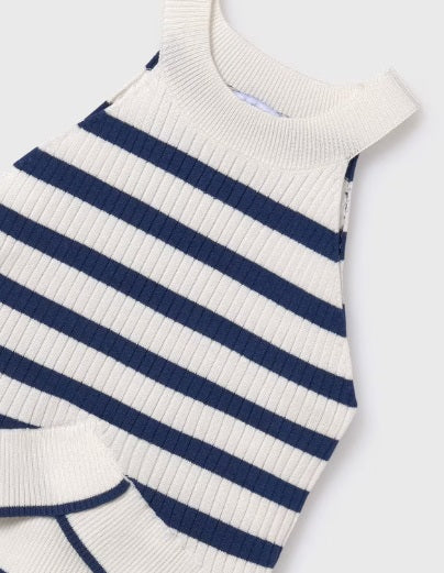Mayoral tween girls lenzing ecovero viscose knit criss cross tank top, navy striped, view 6