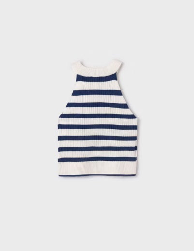 6023 Mayoral Tween/Teen Girls Lenzing Ecovero Viscose Knit Criss Cross Tank Top - Navy Striped
