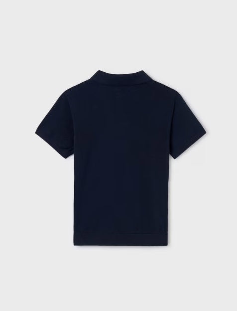 Mayoral tween boys short sleeve knit polo shirt, navy, view 2