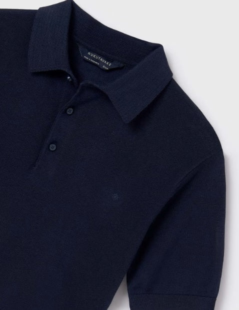 Mayoral tween boys short sleeve knit polo shirt, navy, view 3