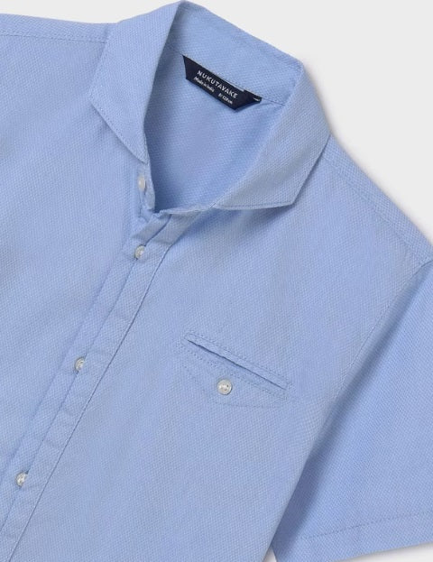 Mayoral tween boys short sleeve button up dress shirt, sky blue, view 3