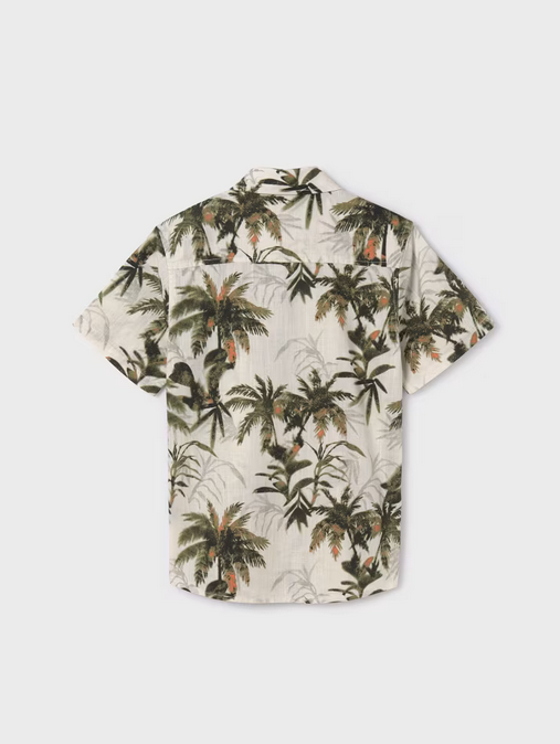 Mayoral tween boys short sleeve button up dress shirt, palm print, view 3