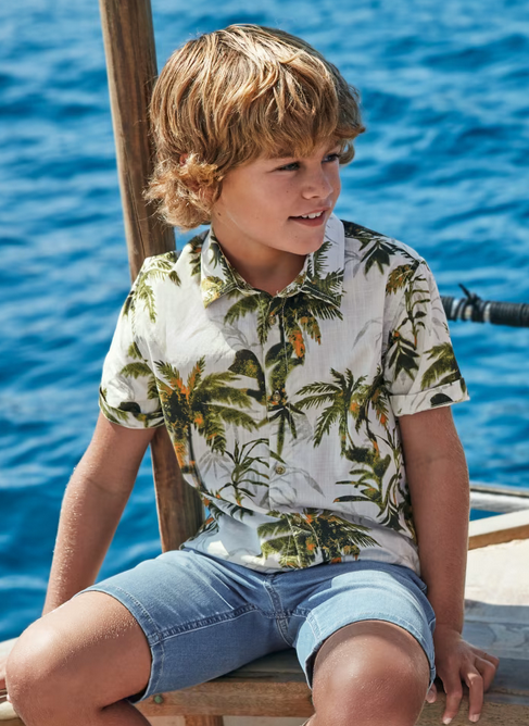 6117 Tween/Teen Boys S/S Button Up Dress Shirt - Palm Print 14/16 Y 6117 Tween/Teen Boys S/S Button Up Dress Shirt - Palm Print 14/16 Y