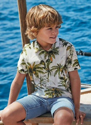 6117 Tween/Teen Boys S/S Button Up Dress Shirt - Palm Print