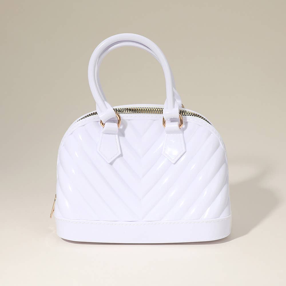 Mini Jelly Chevron Tote Hand Bag with Lux Bag Scarf, Red/Yellow/Blue: Crisp White, Vintage Equestrian