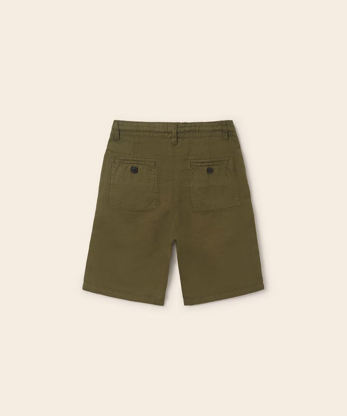 Mayoral tween boys soft cotton drawstring bermuda shorts, olive green, back view
