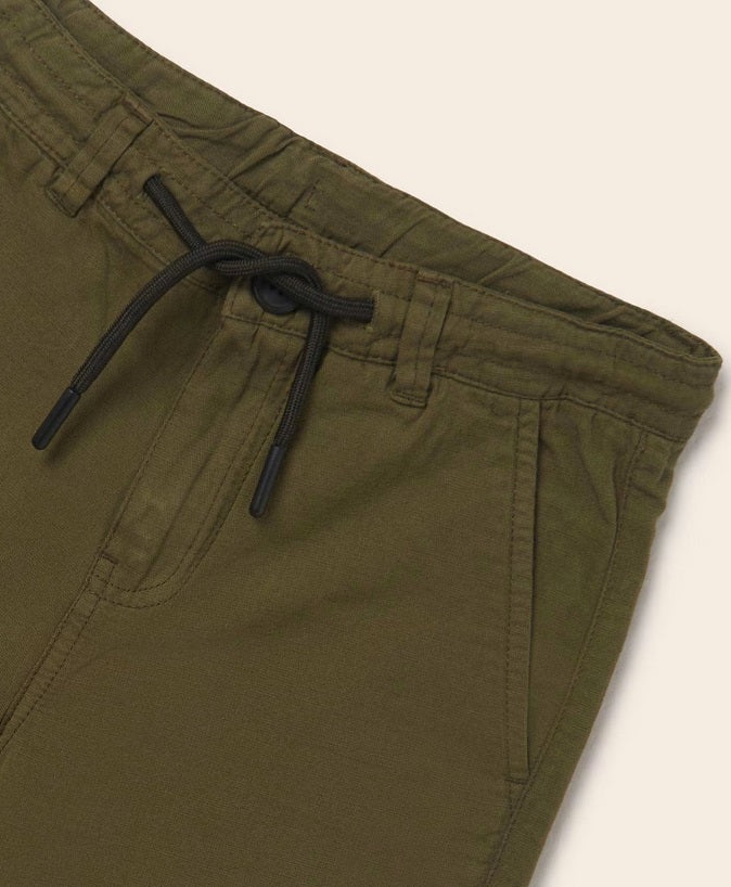 Mayoral tween boys soft cotton drawstring bermuda shorts, olive green, detail