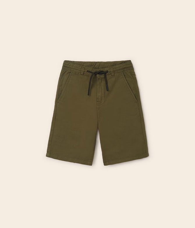 Mayoral tween boys soft cotton drawstring bermuda shorts, olive green, front view