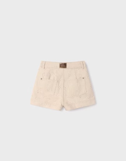 Mayoral tween girls patterned twill shorts, almond, view 2
