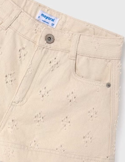 Mayoral tween girls patterned twill shorts, almond, view 3