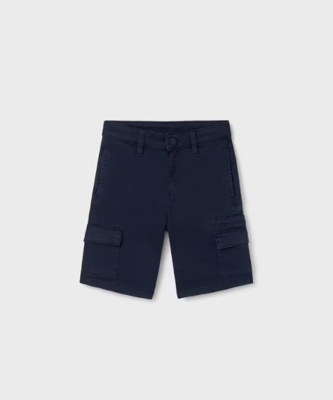 Mayoral tween boys cargo shorts, navy, front view
