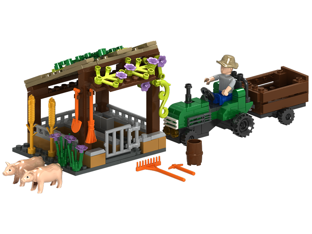 Builder Bricks - Pig Farm and Tractor Building Brick Kit (202 pcs)