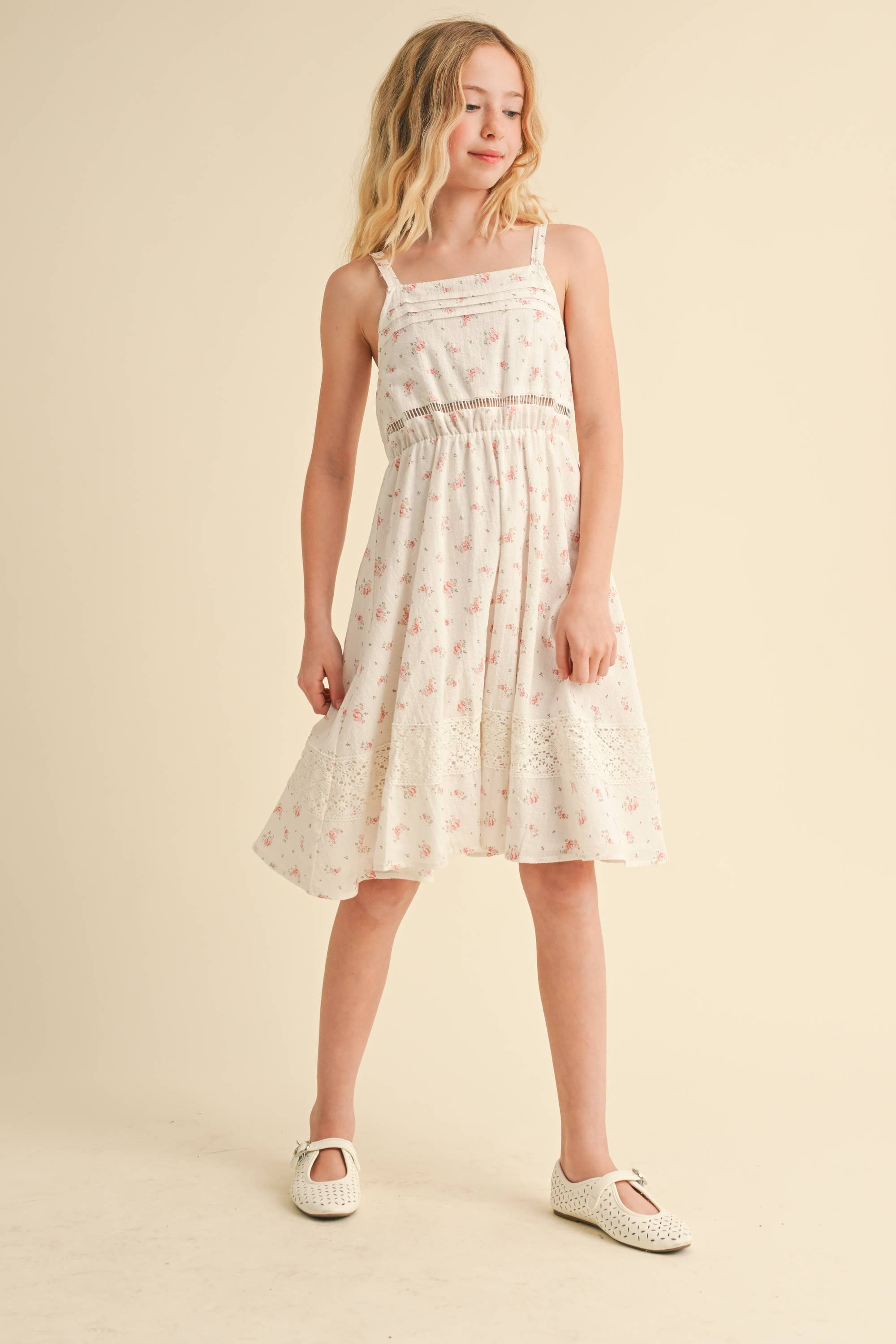 Tween/Teen Girls Cotton Linen Sundress - Ditsy Floral Print