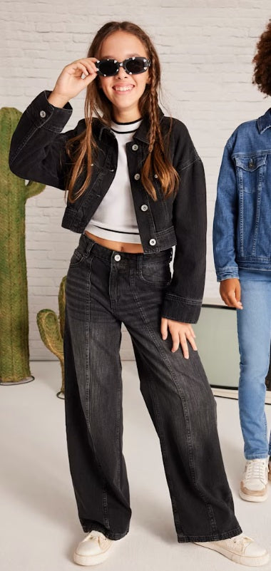 6538 Mayoral Tween/Teen Girls Denim Wide Leg Pants - Black