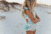 Oopsie Kids Mint Floral Open Back One Piece Ruffle Swimsuit - Mint/White Floral