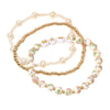 3PCS - MAMA Message Floral Ceramic Ball Pearl Beaded Stretch Multi Layered Bracelets
