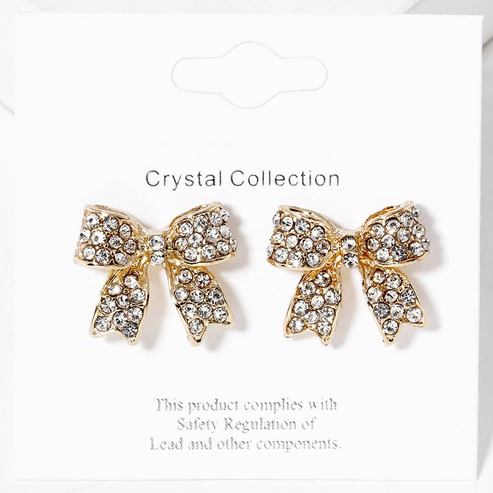 Pave Bow Stud Earrings: Jet Black Crystallized