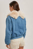 Bluivy Detachable Faux Fur Collar Lined Zippered Denim Jacket