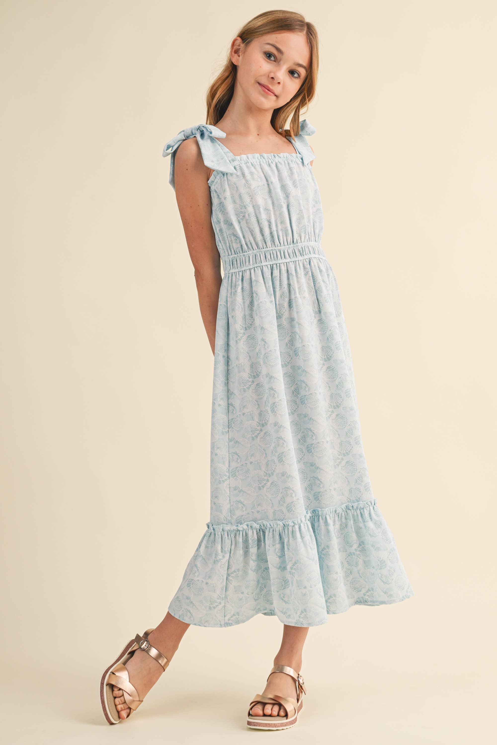 Tween and Teen Girls Maxi Sundress - Juliette Blue Ocean Sea Shells