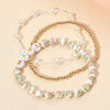 3PCS - MAMA Message Floral Ceramic Ball Pearl Beaded Stretch Multi Layered Bracelets