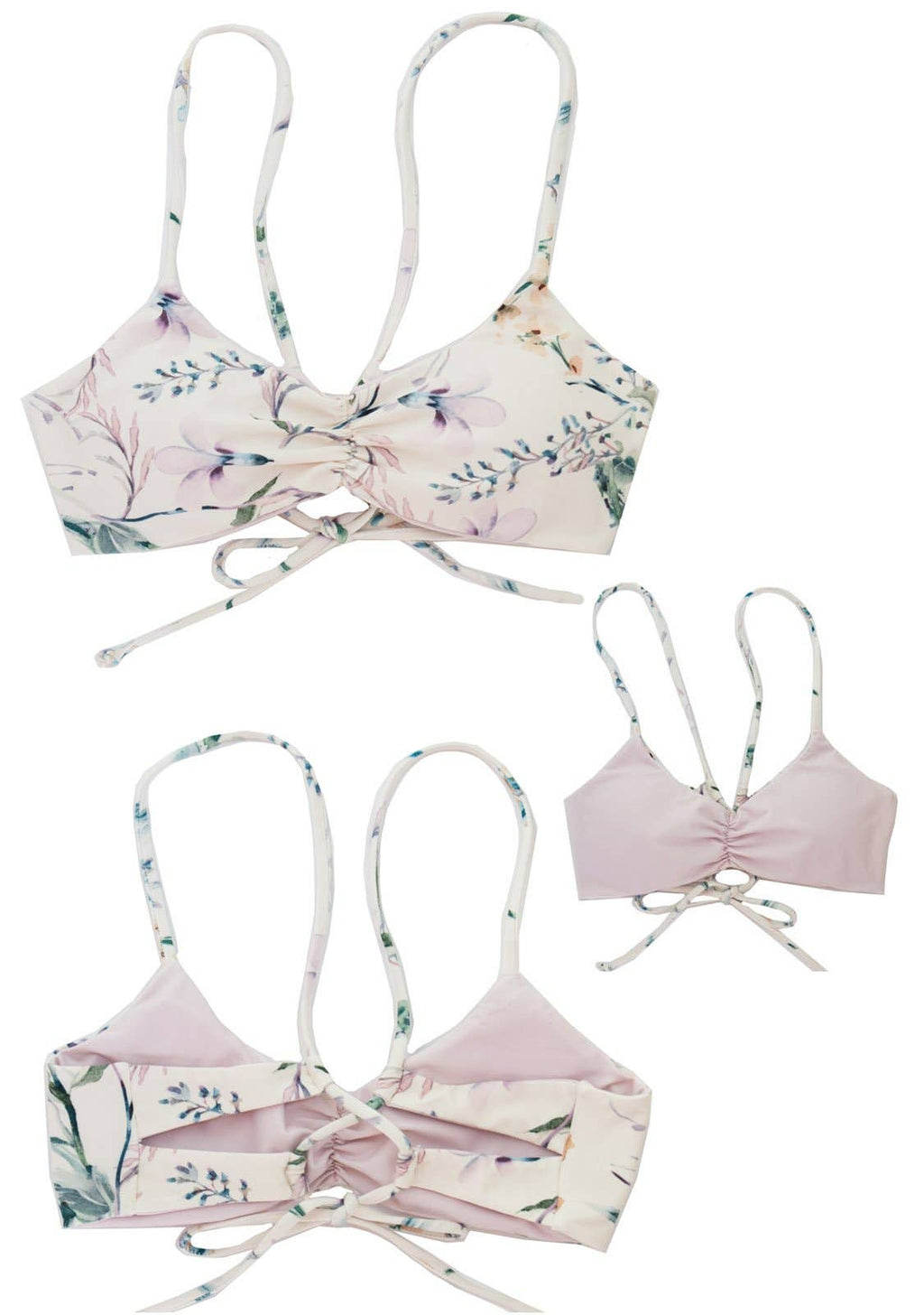 Tween/Teen Reversible Eco-friendly Sustainable Swim Bralette - Isla Corsica Natural Floral/Lt Lavender