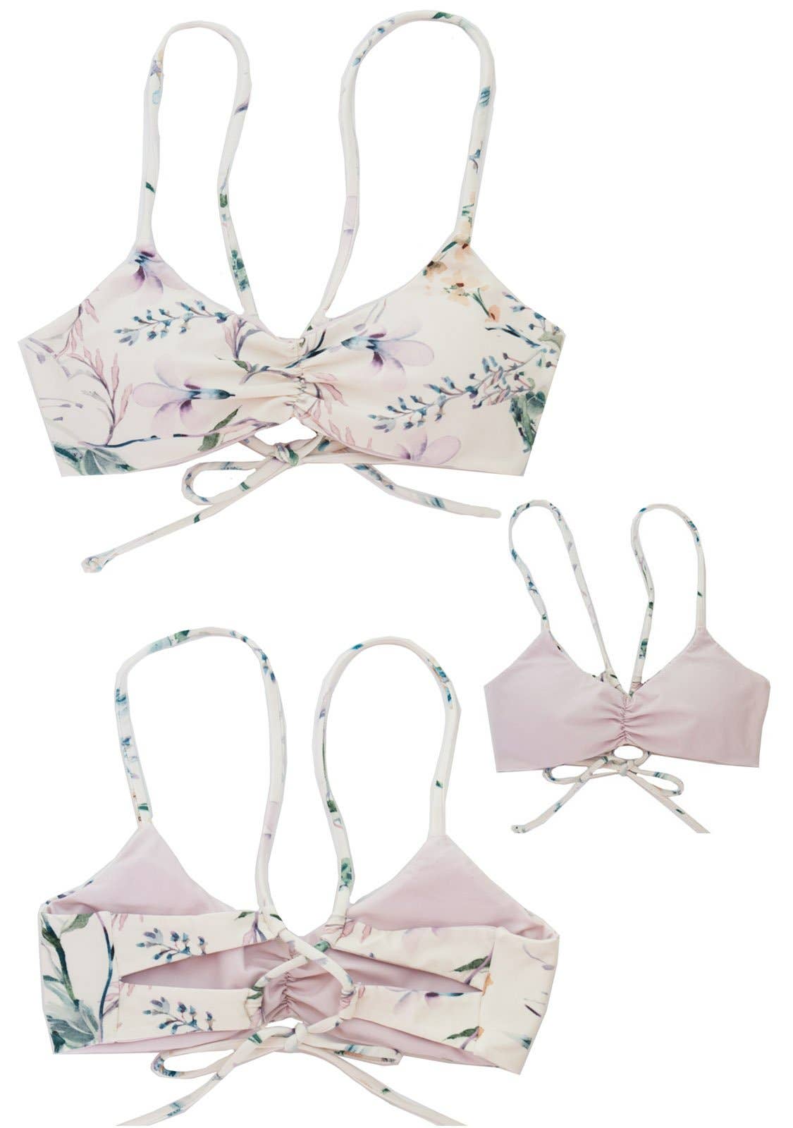 Tween/Teen Reversible Eco-friendly Sustainable Swim Bralette - Isla Corsica Natural Floral/Lt Lavender