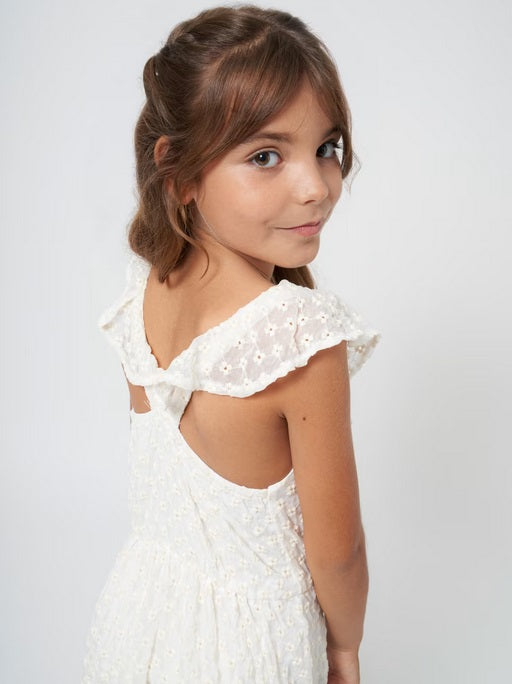 6960 Mayoral Tween/Teen Girls Eyelet Lace Flutter Dress - Natural White
