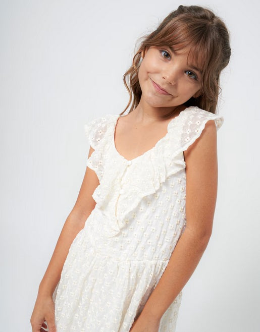 6960 Mayoral Tween/Teen Girls Eyelet Lace Flutter Dress - Natural White