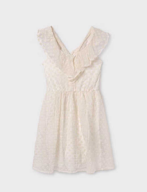 6960 Mayoral Tween/Teen Girls Eyelet Lace Flutter Dress - Natural White