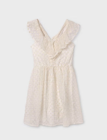 6960 Mayoral Tween/Teen Girls Timeless Eyelet Lace Flutter Dress - Natural White